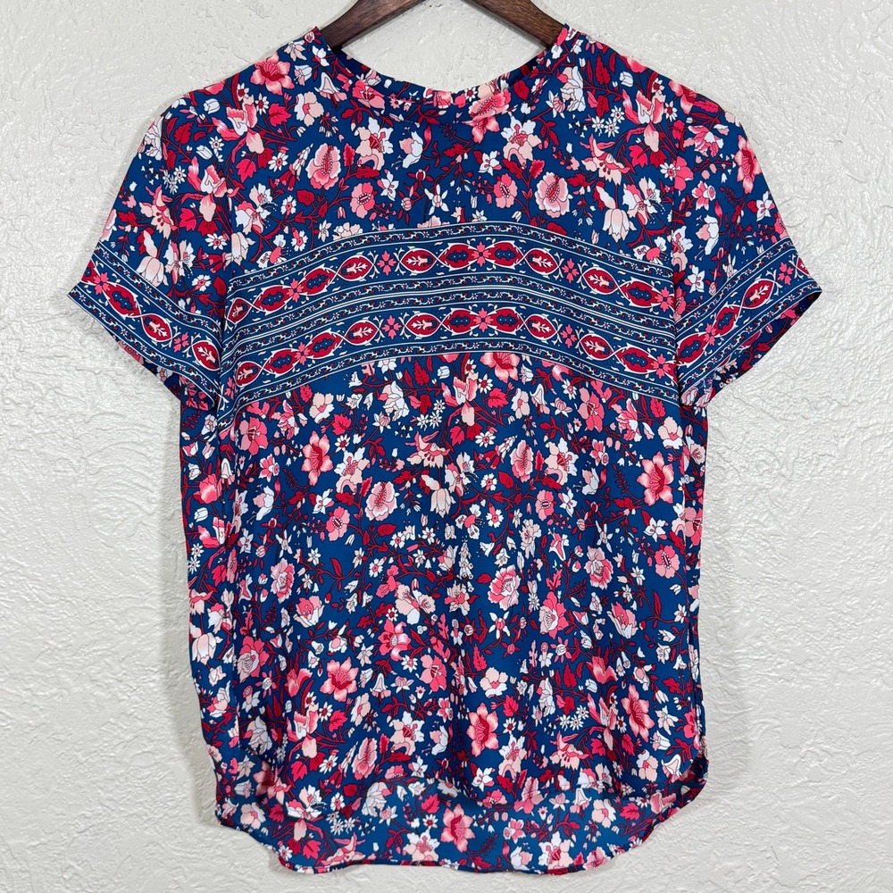 LOFT Floral Blouse Top Small Petite Chiffon Cottage Ditsy Boho Career Feminine